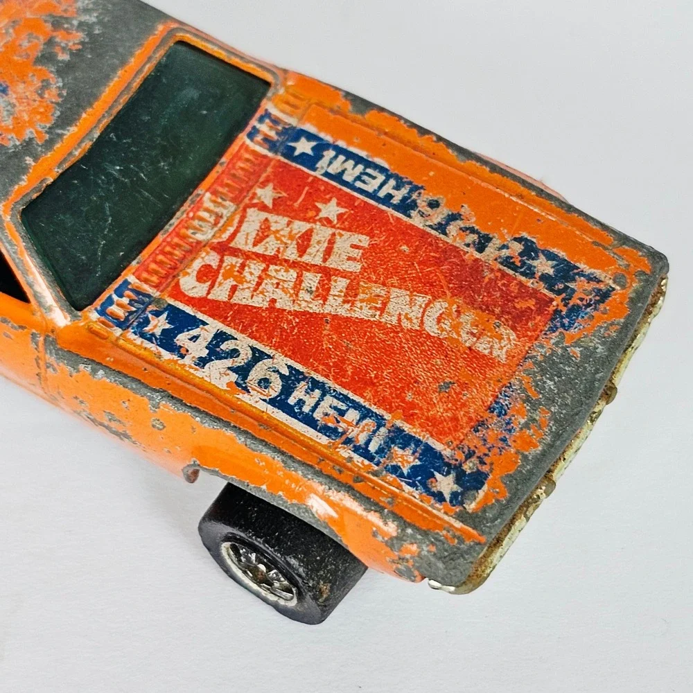 1970 Hot Wheels Dixie Challenger Orange 426 Hemi Diecast Car Vintage Toy
